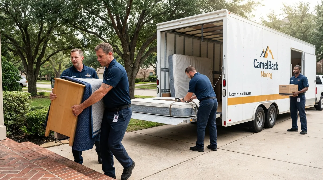 Crew loading residential truck for cross-state move from Ecorse, MI