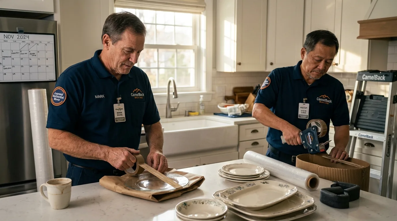 Professional crew packing kitchen dishware in Ecorse, MI